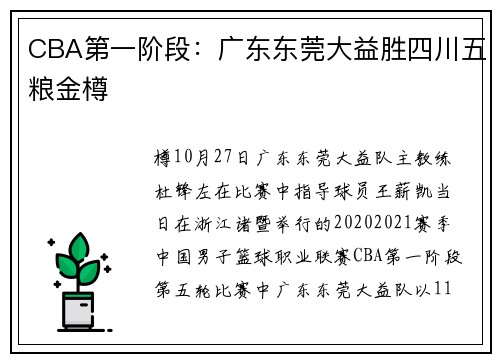 CBA第一阶段：广东东莞大益胜四川五粮金樽